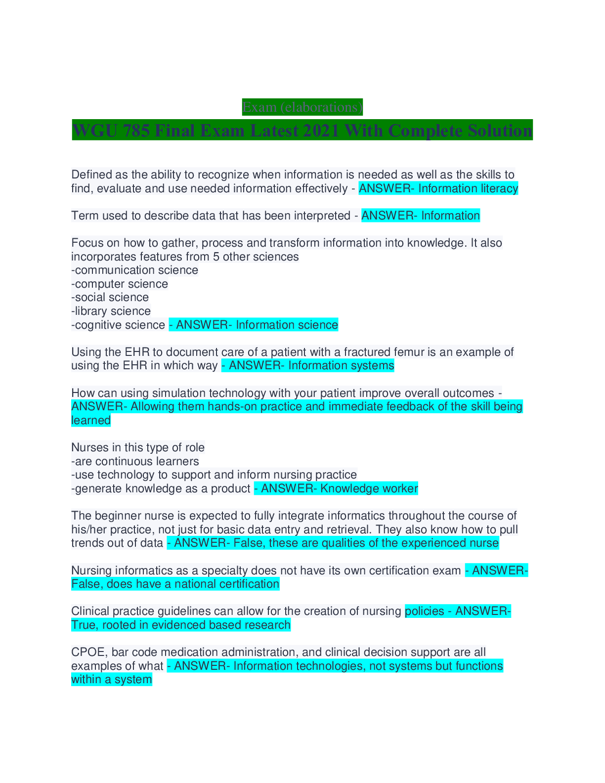 Preview image for WGU 785 Final Exam Latest   With Complete Solution